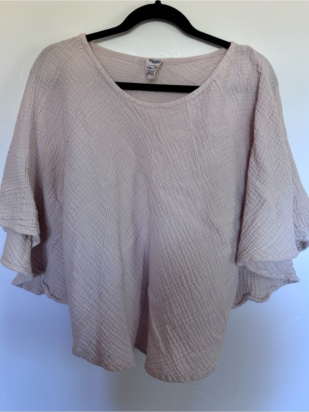 Cotton Flower New Mexico Double Gauze Cotton Top Pink Flutter Sleeve Boho | A12